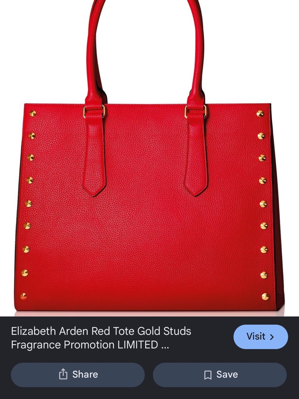 Elizabeth Arden Red Tote with Gold Stud Detailing